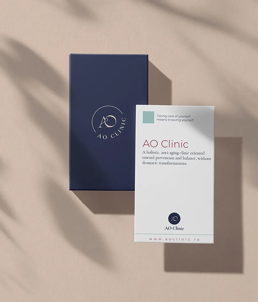 Logo and brand book for AO Clinic, a holistic anti-aging clinic in Buzău
