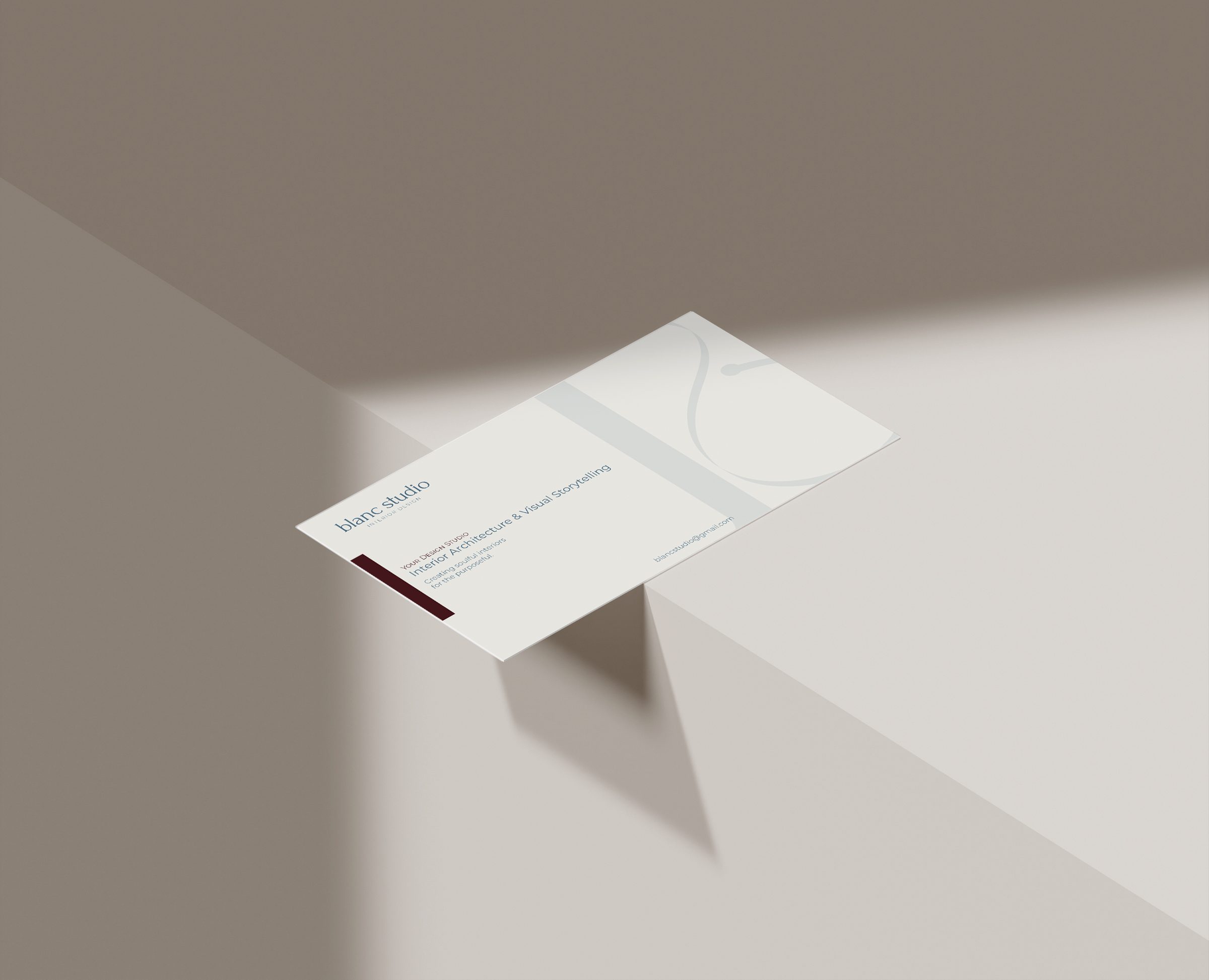 Blanc Studio stationery mockup with business card and letterhead in light grey tones