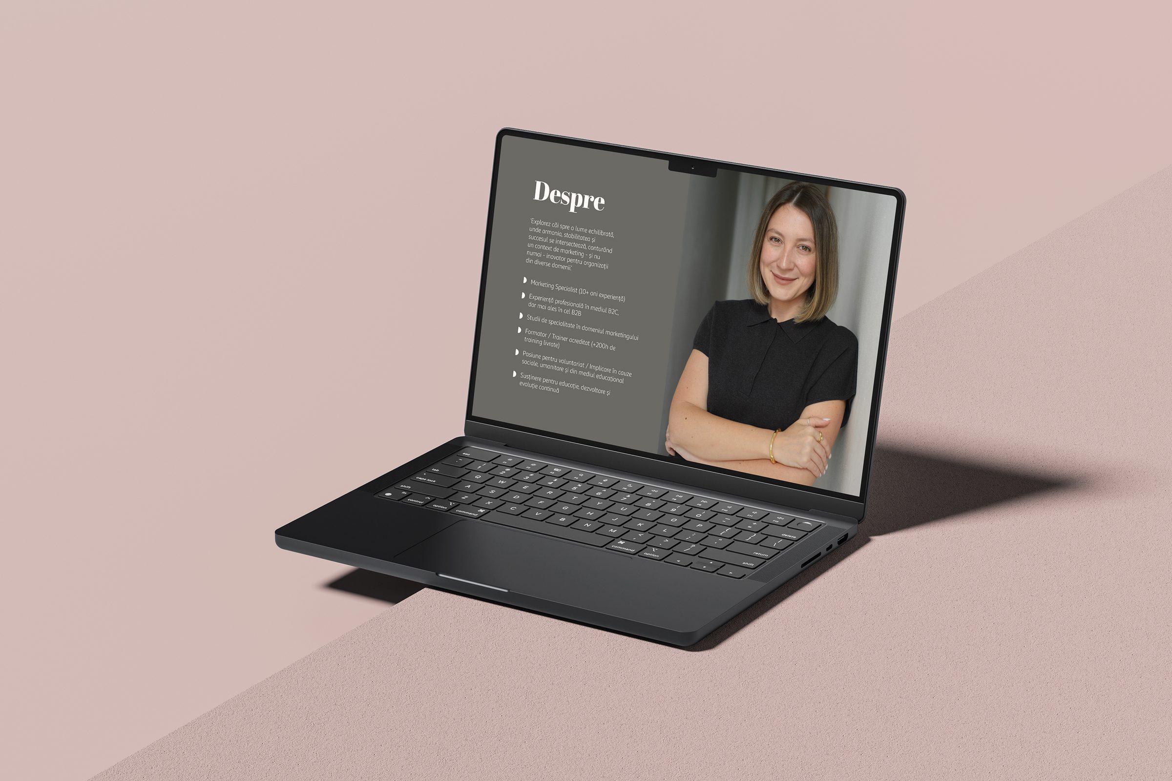 Dumitrita Mihai website 'About' page shown on a laptop mockup