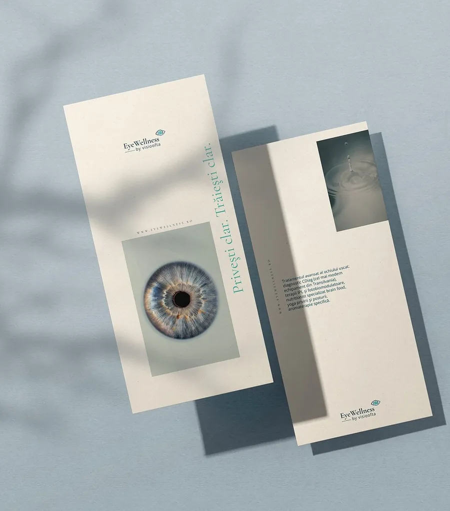 Redesigned logo and brand identity for EyeWellness by Visioofta, a dry eye treatment concept
