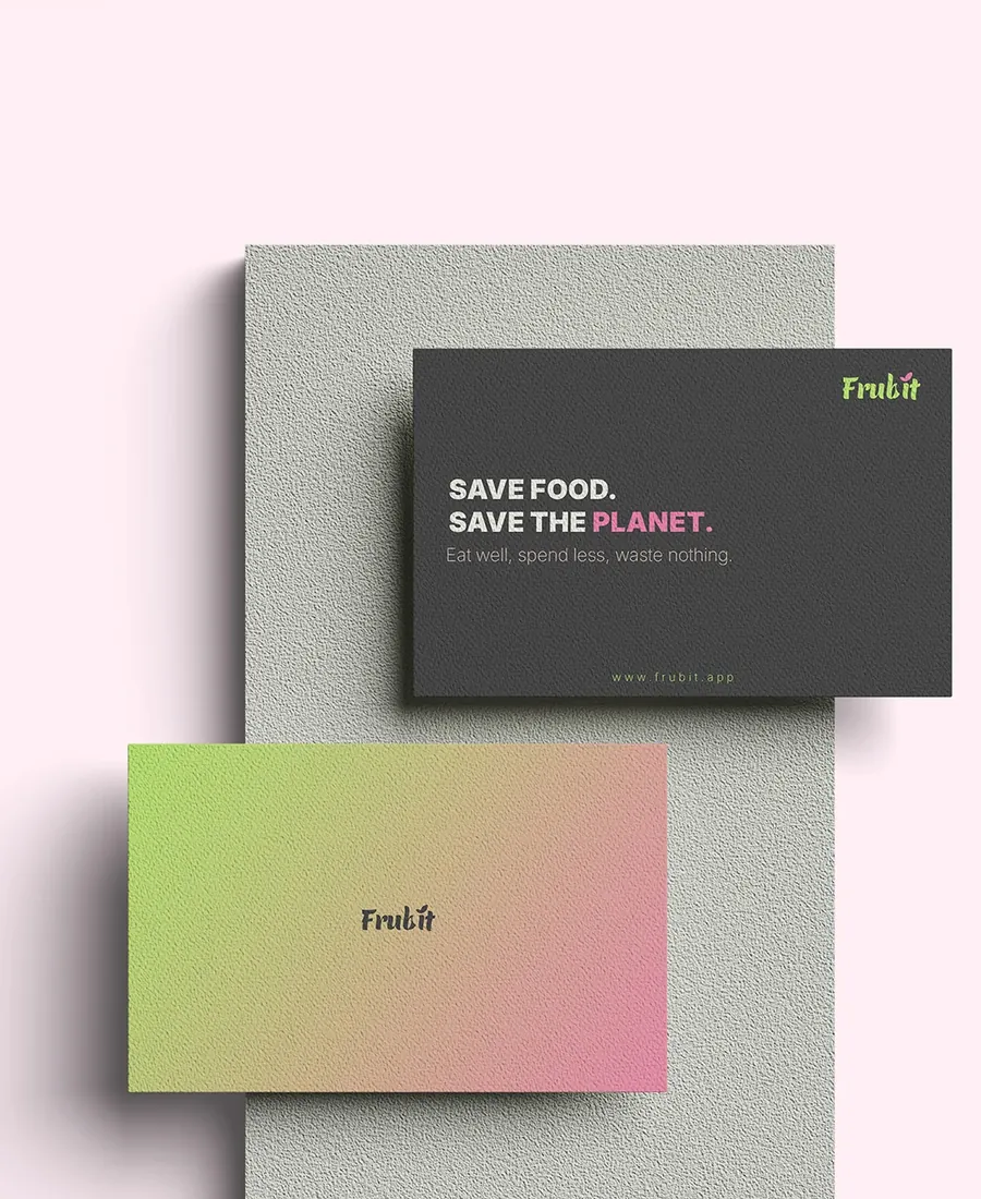 Brand identity and app design for Frubit, a Bucharest food waste startup